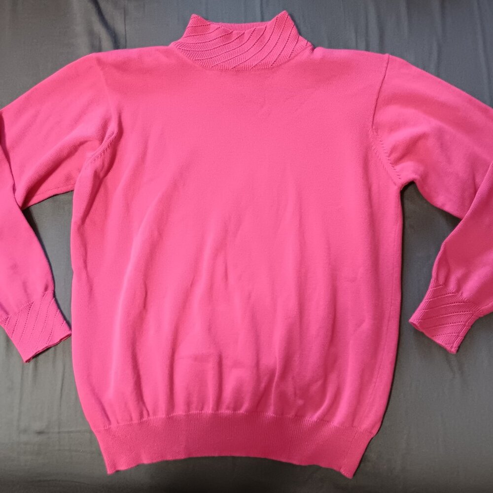 Vintage Cleo Petites Fuchsia Cotton Sweater 90s Stitch Detail Small